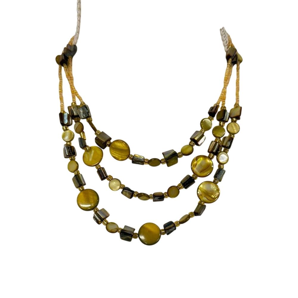 Yellow Green Hawaiian Shell Multi Strand Necklace Polished Beads Jewelry